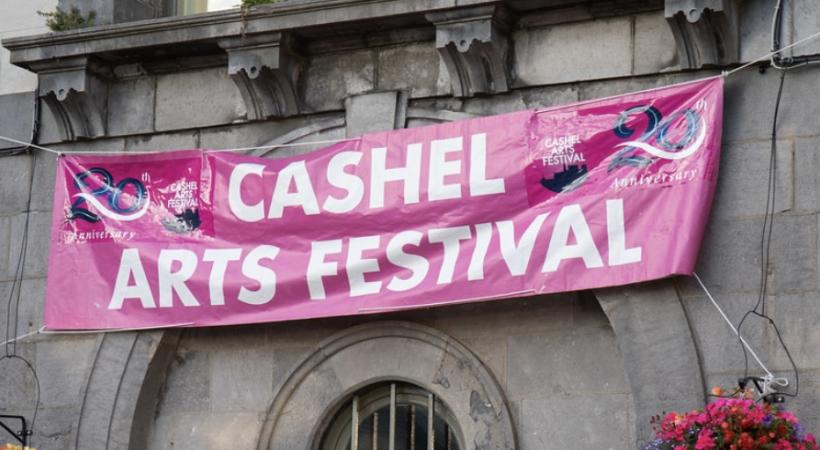 image of cashel arts festival banner hanging on building