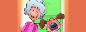 Old lady and a dog in a cartoon