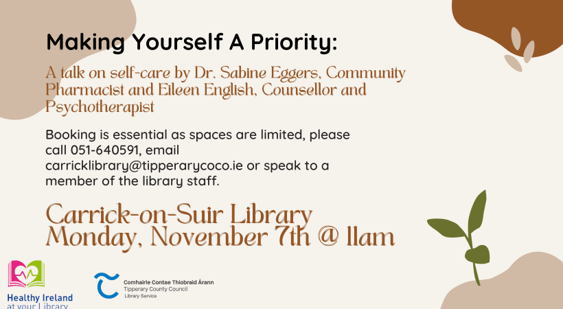 Self-Care Talk @ Carrick-on-Suir Library with Dr. Sabine Eggers and Eileen English